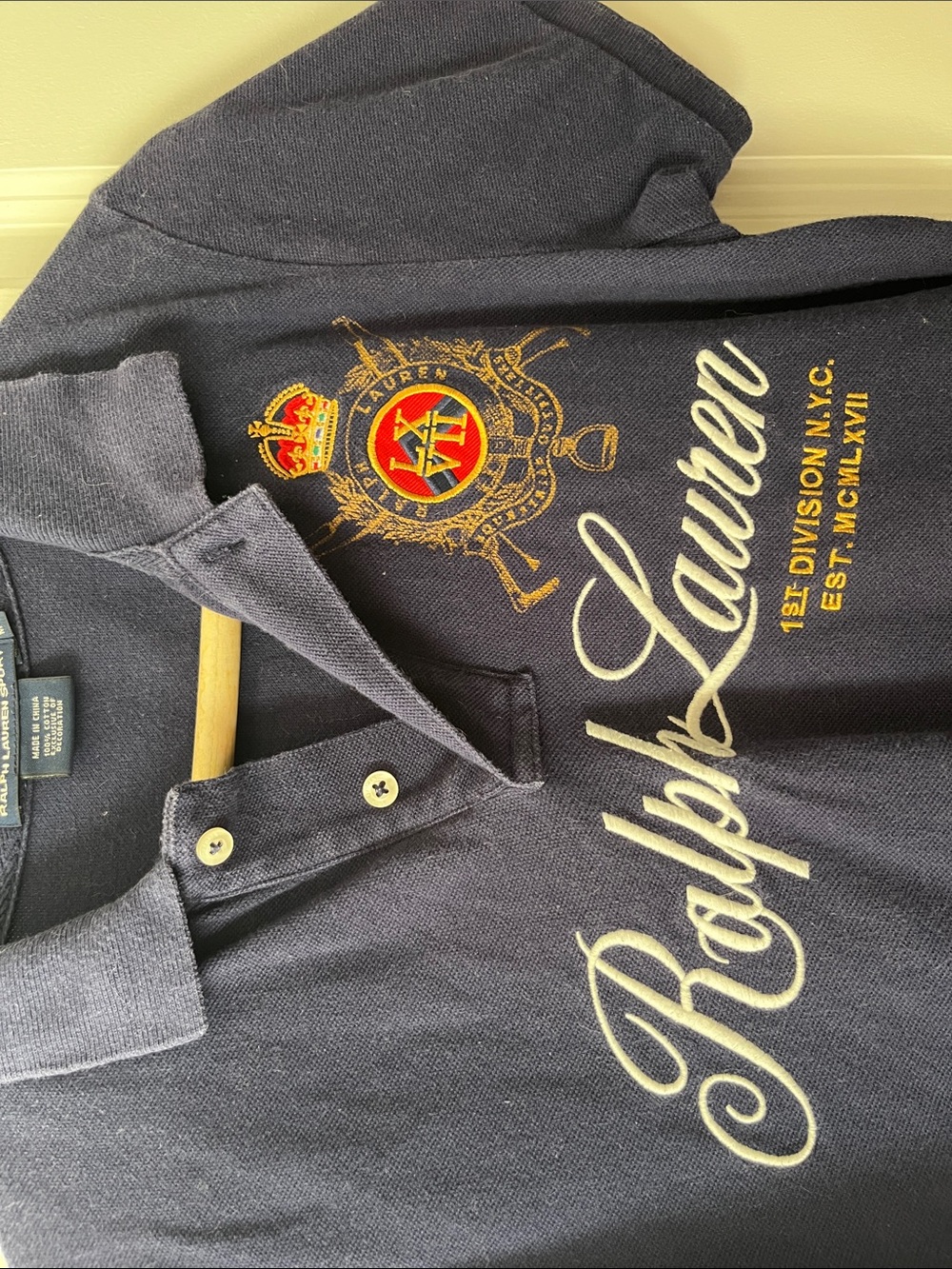 Ralph Lauren Navy Polo with Embroidered Crest & Script Medium - Picture 2 of 4